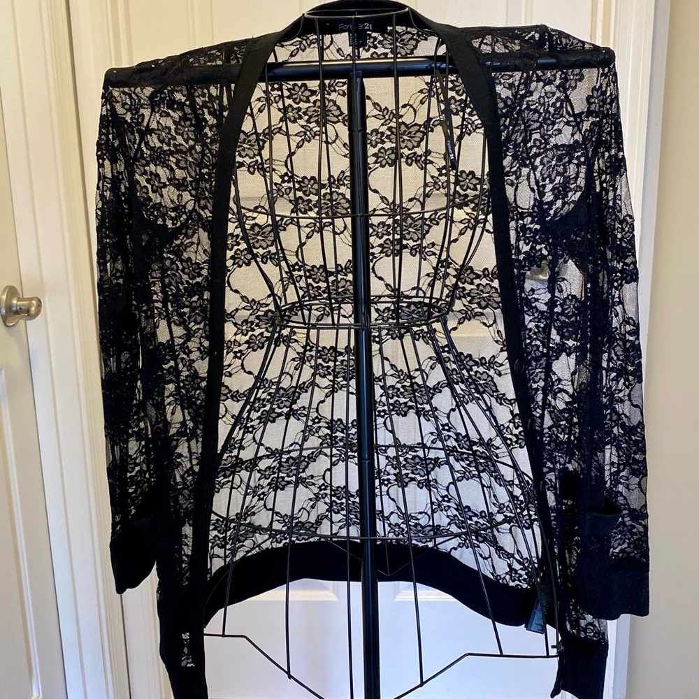 Forever 21 Elegant Black Lace Cardigan, size M